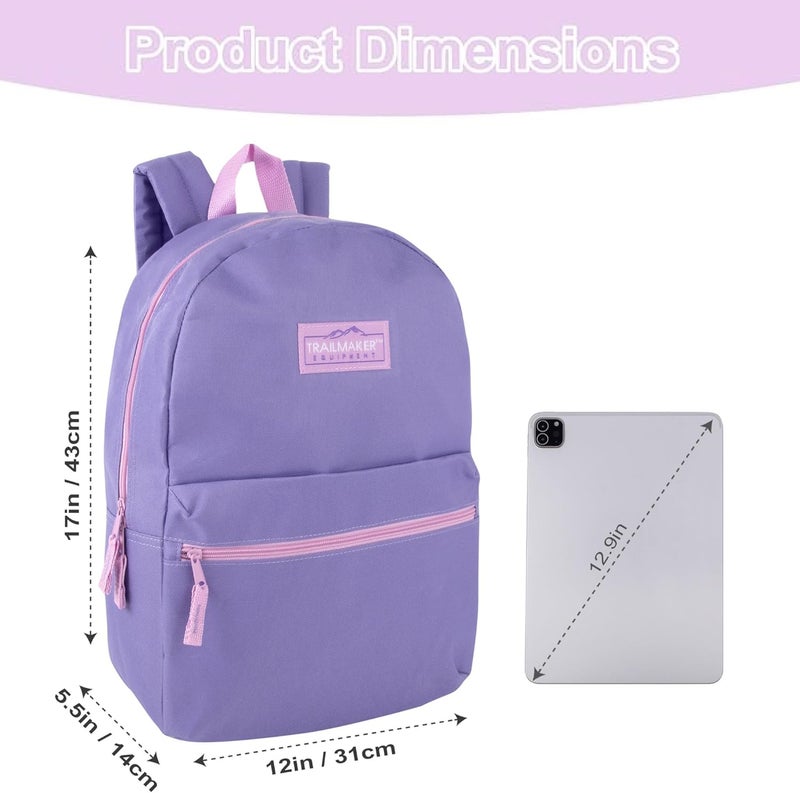 Trailmaker Classic 17 inch Backpacks with Adjustable Padded Straps | School Backpacks for Girls, Boys (Purple) - Image 4